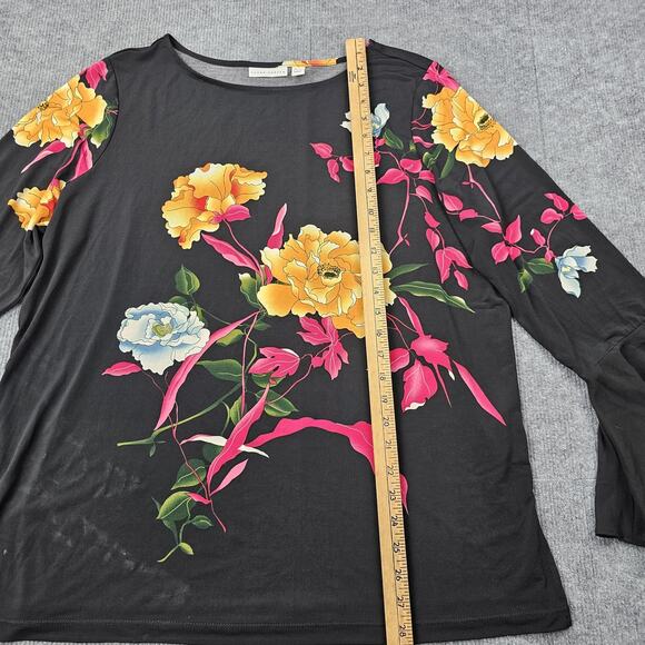 Susan Graver Shirt Womens XL Black Floral Bell Sleeve Liquid Knit Going Out - Picture 5 of 9